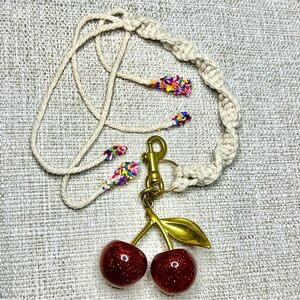 Handmade Macrame Cherry Sprinkle Key Chain